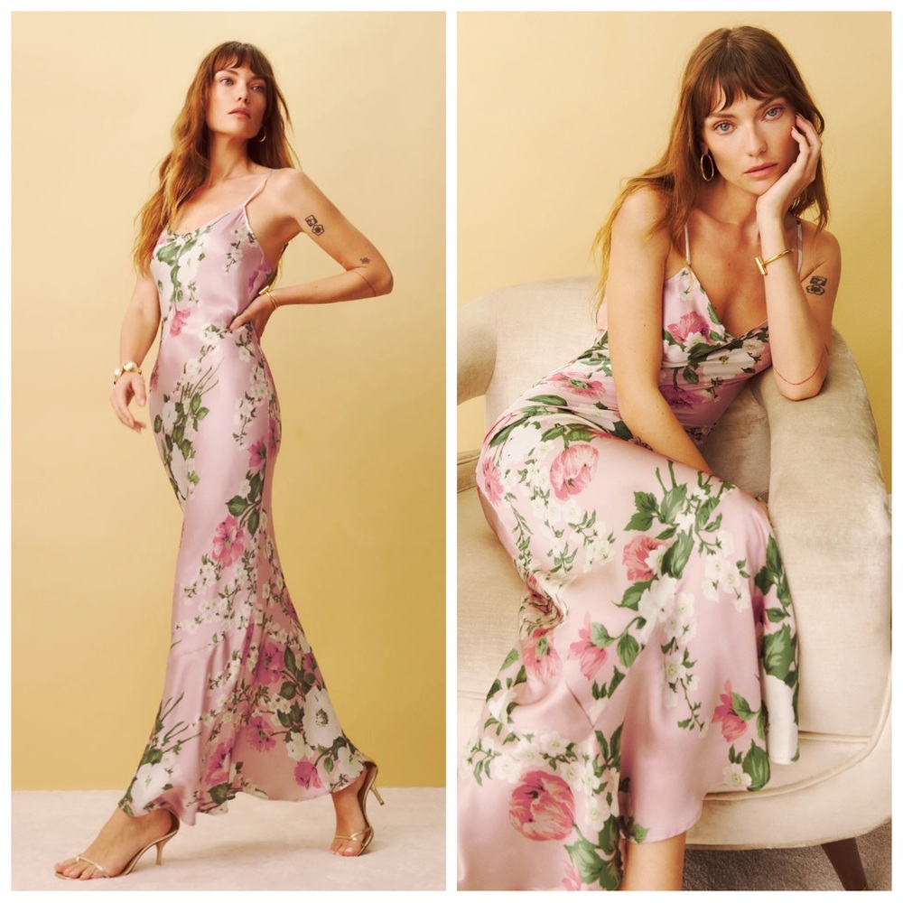 NWT Reformation Parma Silk Dress Rose Garden pink floral maxi XL X LARGE